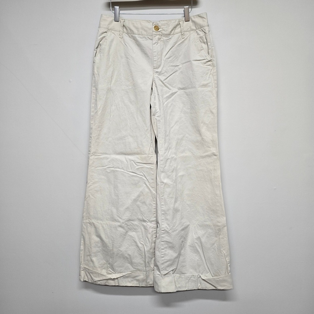 Old Navy Mid-Rise Wide Leg Pants Women 8 Beige Cotton Twill Coastal Boho Y2K